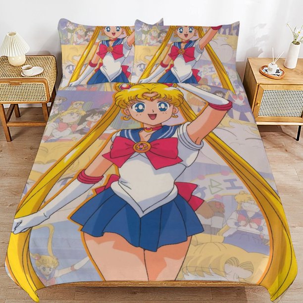 Sailor Moon Bedding Sets Ultra Soft Skin-Friendly Duvet Cover 3 Piece, Cute Comforter Cover Bed Set for Boys Girls Kids