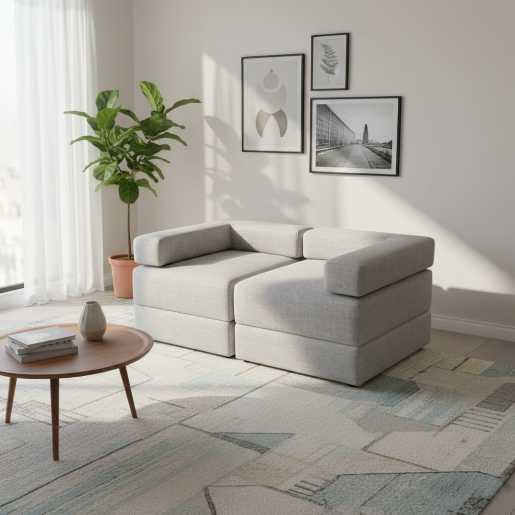 Diseños Valestrini - Sofa Cama Arkos Dos Cuerpos En Lino Gris Claro