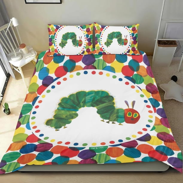La Oruga Muy Hambrienta Conjunto de sábanas temático, trío de piezas, cómodo y amigable con la piel, diseño único, regalo de decoración para el hogar para familiares, amigos y fans, 90 cm * 190 cm