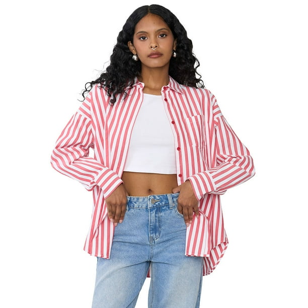 Blusa Mujer Camisera Rayas Rojo Corona