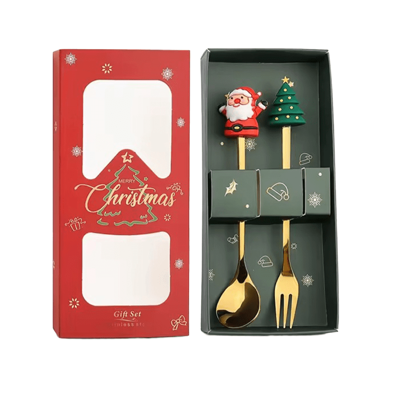 Wakeshome - 2 Cubiertos Navideños Cuchara Tenedor Para Decoración Mesa