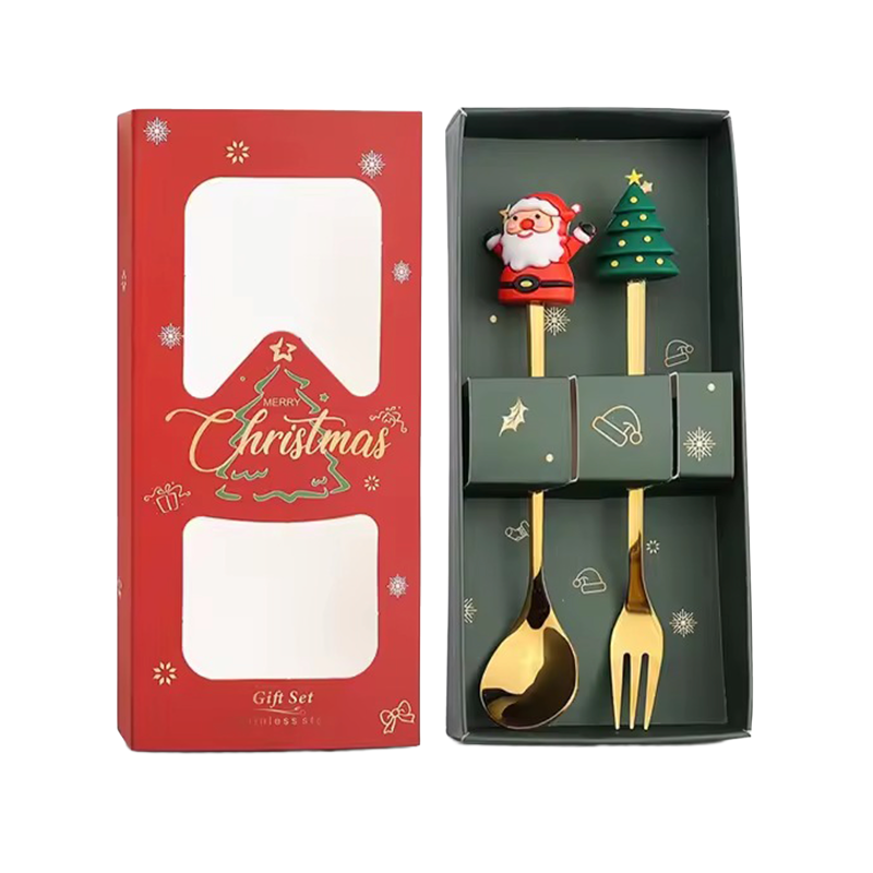 Wakeshome - 2 Cubiertos Navideños Cuchara Tenedor Para Decoración Mesa