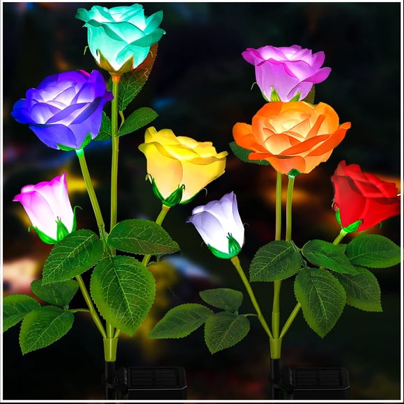 Luces solares de jardín TONULAX rosa cambiante de 7 colores, 2 unidades