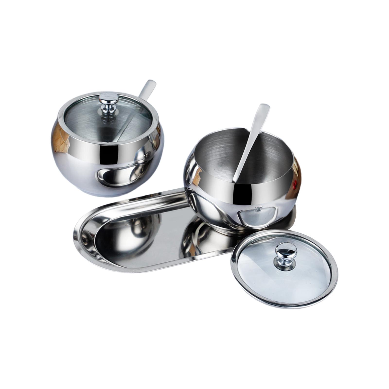 Bothyi - Tarros De Condimentos Con Bandeja, Bonitos Azucareros De Acero Para Buffets De Pimienta, Cafetería, 2 Uds.