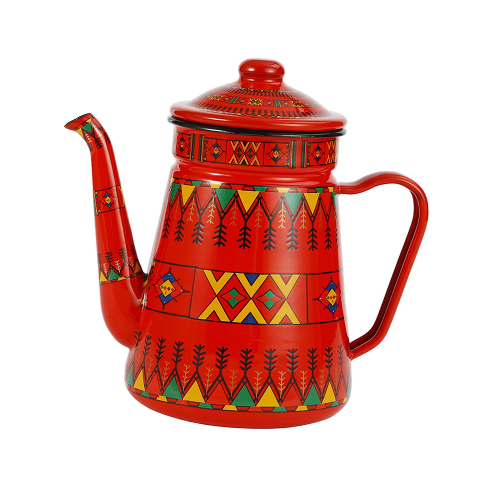 Bothyi - Cafetera Esmaltada Cocina Hotel Cocina De Inducción Floral Caldera De Agua Caliente Olla Roja 1.2l