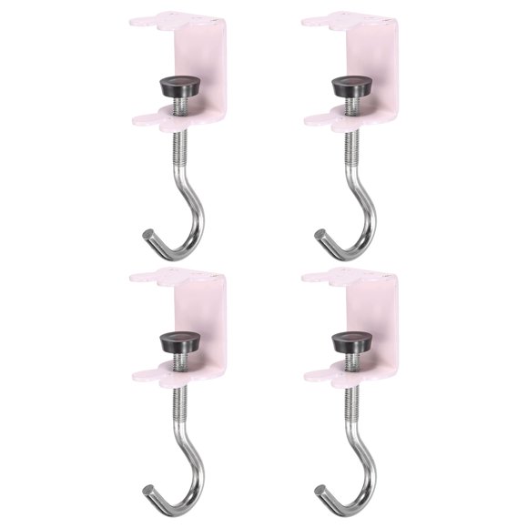 Uxcell 4Pcs Gancho de Escritorio Soporte de Montaje de Gancho para Bolsas J Hooks de Conejo para Colgar Bolsas Rosa