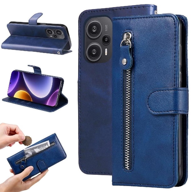 Funda con Cremallera para Xiaomi Poco F5, Carcasa Cartera de Cuero PU con Soporte y Tarjetero