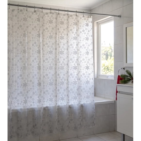 Cortina De Baño Navideña 180x180 Cm Copos Plateados