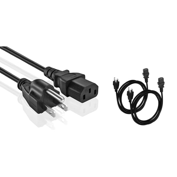 Cable de alimentación AC, cable de alimentación para PC de 3 clavijas, 3 pies, 18 AWG, 125 V, 10 A, paquete de 2