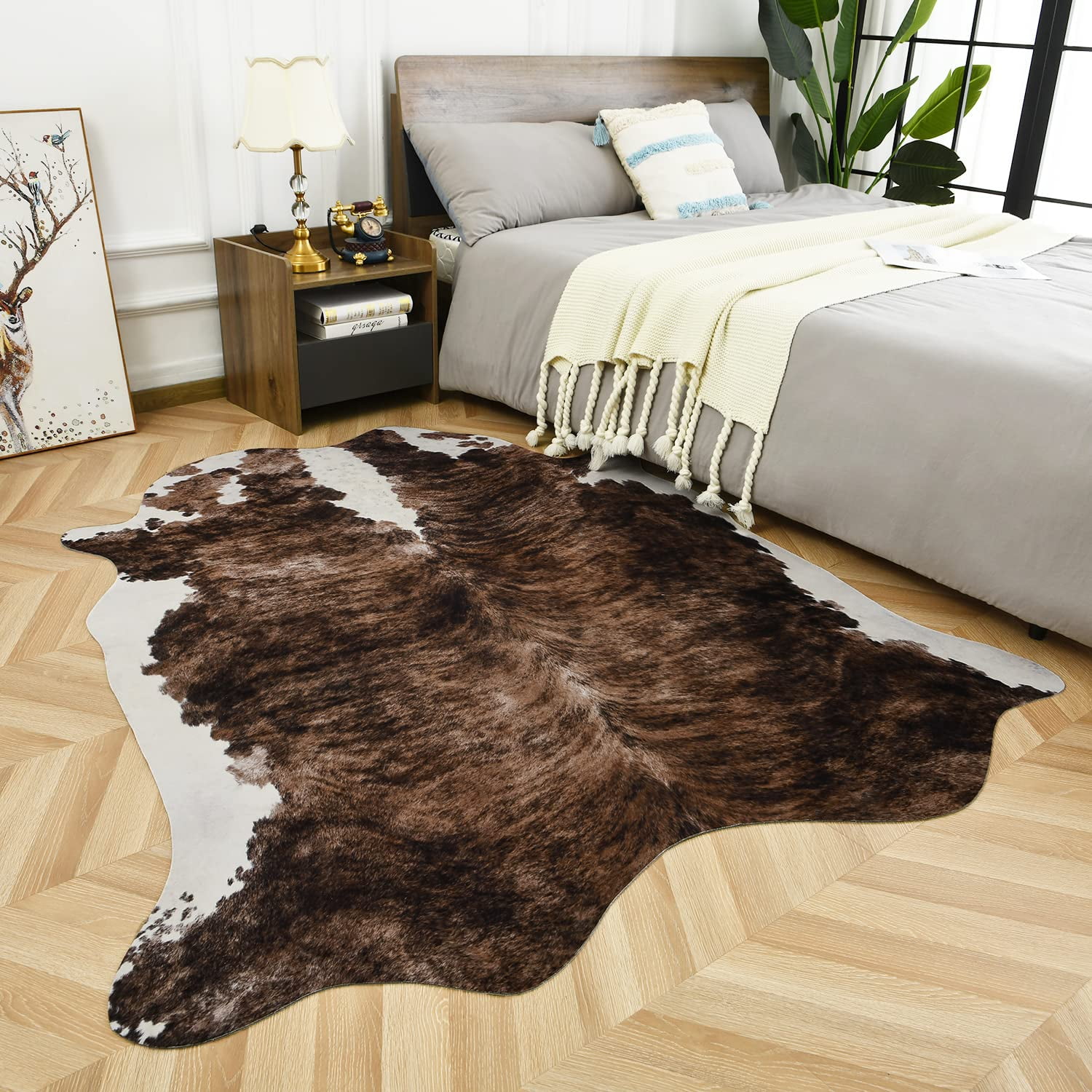 Alfombra De Piel De Vacuno Sintética Easycozy Con Estampado De Vaca Grande, 140 X 160 Cm