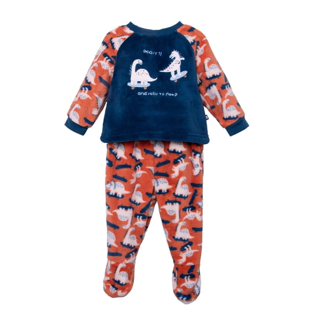 Pijama Bebé Niño Manga Larga Dinosaurios Coral Fleece Azul