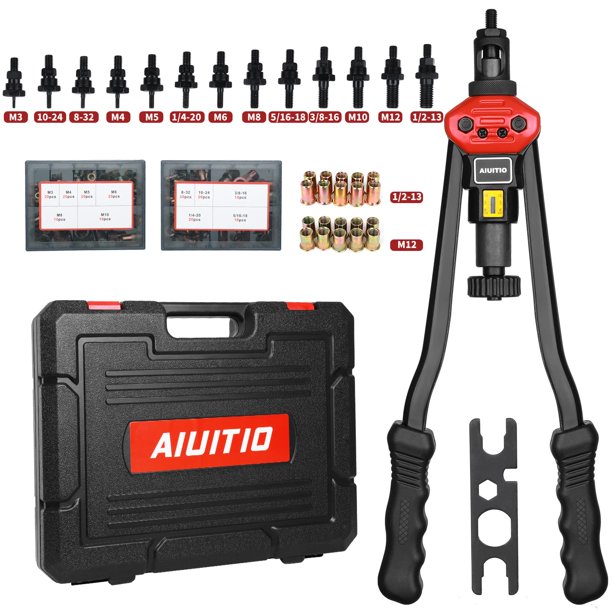 Herramienta de tuercas de remache AIUITIO 41 cm 13 mandriles 200 tuercas de remache