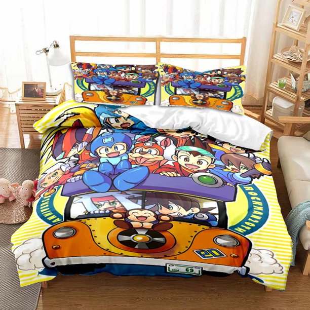 Rockman Megaman Game Cartoon Bedding Set Luxury Duvet Cover Bedroom Single Double Size Duvet Cover and Pillowcase Boys Gift Bed Sheets