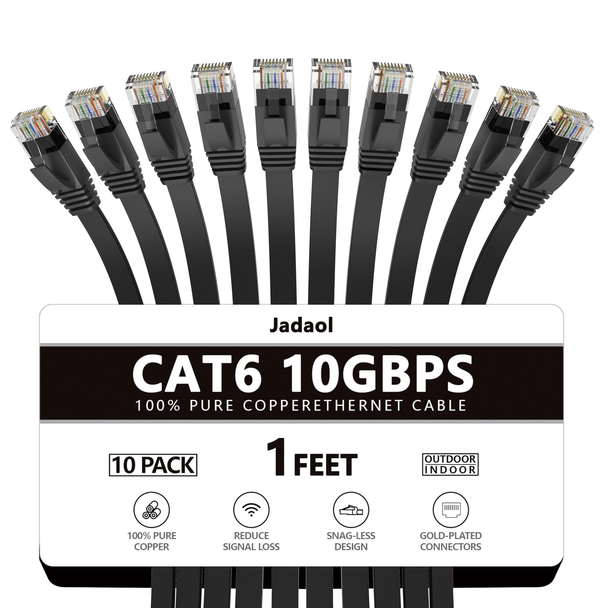 Cable Ethernet Jadaol Cat 6 De 30 Cm, Paquete De 10 Gbps, Compatible Con Cat8 Cat7