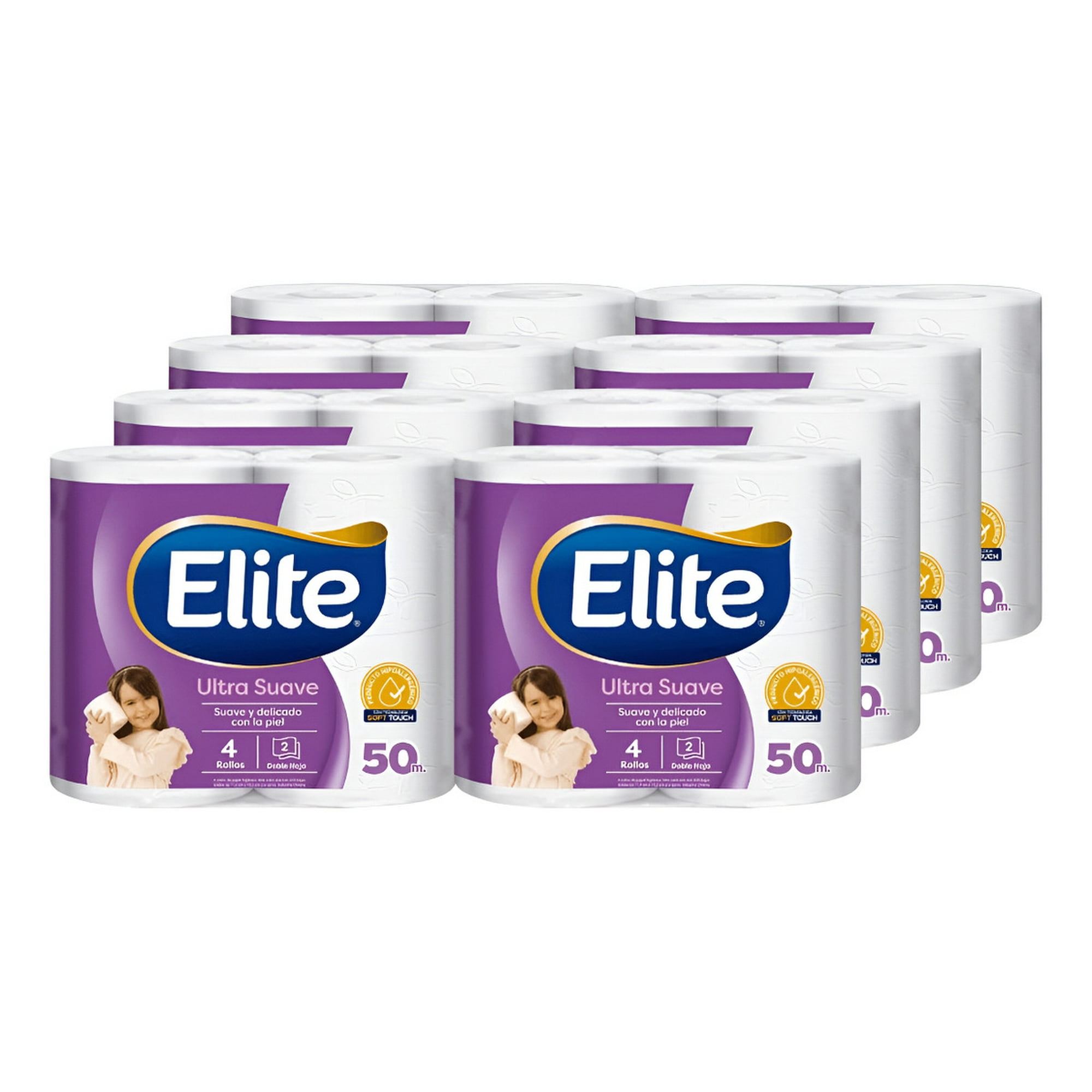 Pack X 8 Papel Higiénico Elite Ultra Doble Hoja 4 Rollos X 50 Metros