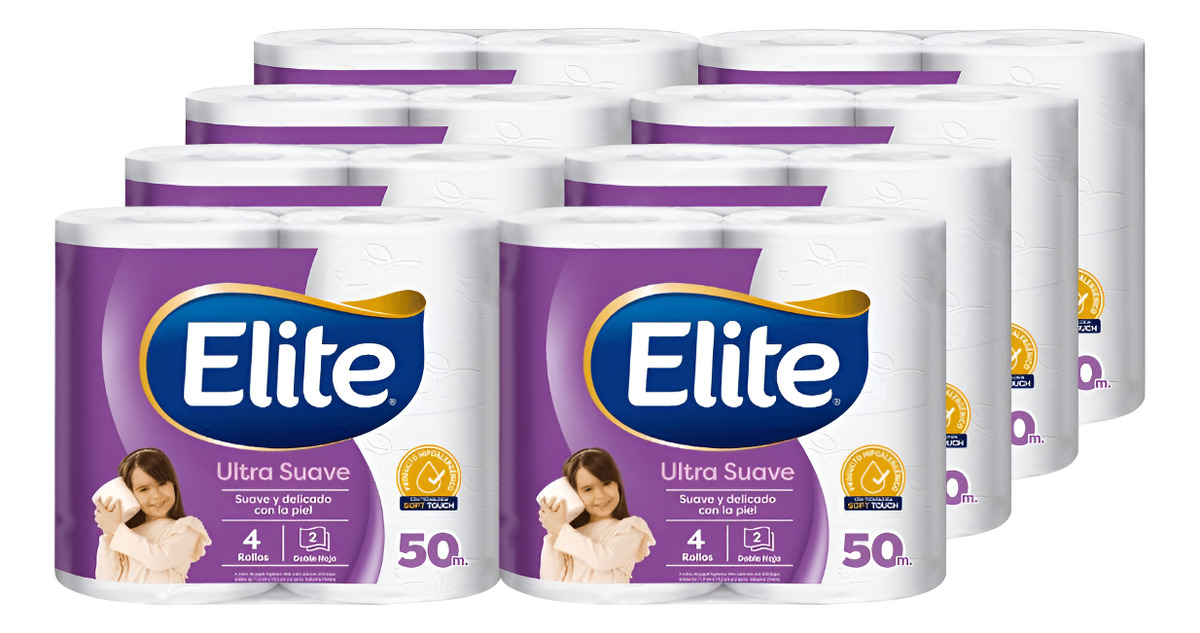 Pack X 8 Papel Higiénico Elite Ultra Doble Hoja 4 Rollos X 50 Metros