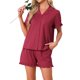 thumbnail image 4 of INSPIRE CHIC Conjunto de Salón para Mujer Estampado de Fresas Volantes Fruncidos Patrón Lindo Botón Abajo Manga Corta Pijama Conjunto de Pantalones Cortos 2XL Rojo, 4 of 6
