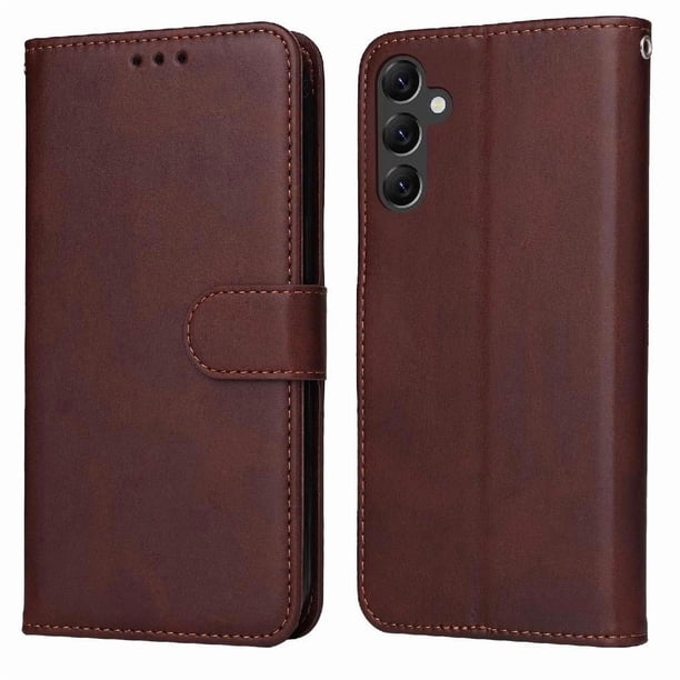 Funda Billetera para Samsung Galaxy A14 5G con Porta Tarjetas y Soporte Ajustable Marrón