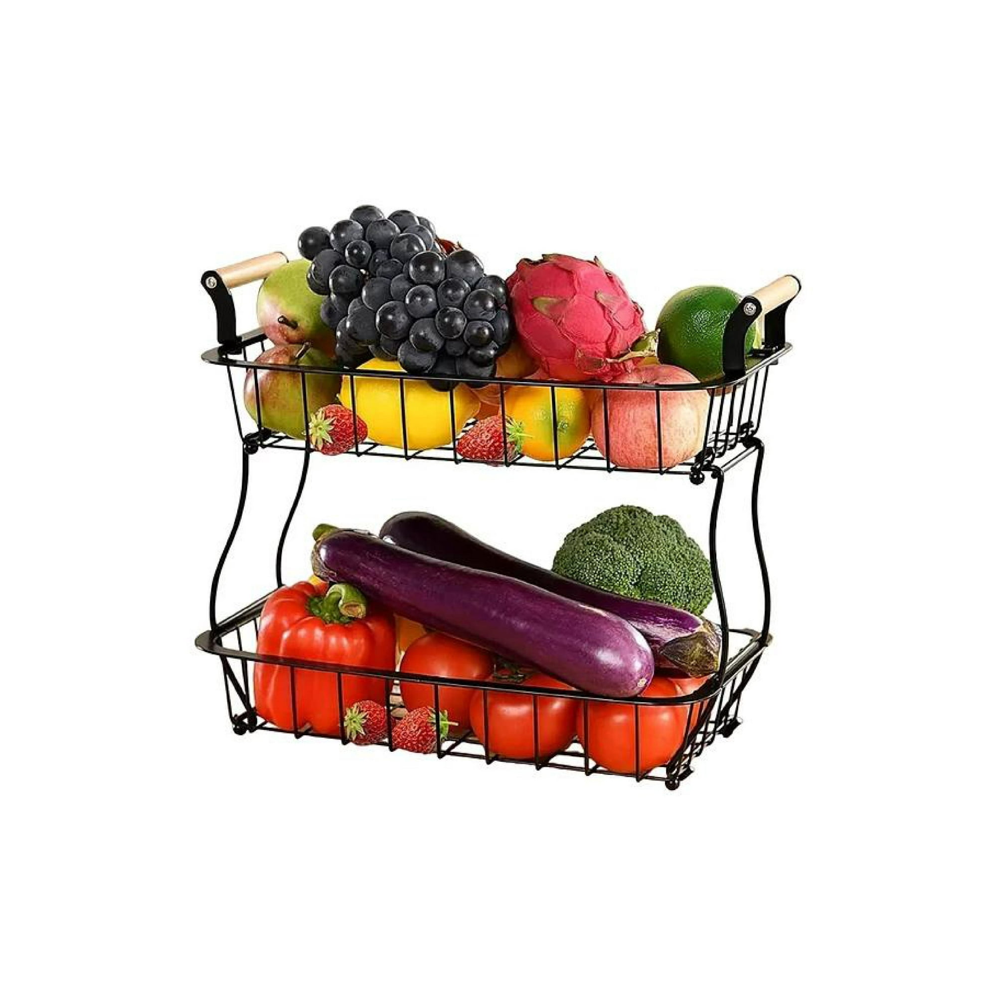Universal. - Cesta 2 Niveles Organiza Almacena Frutas Verduras Pan Cocina Color Negro