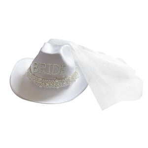 Magideal - Occidental Mujeres Sombrero De Vaquero Disfraz Niñas Sombrero Para Parpadeando Rhinestone Sombreros De Para Cóctel Nupcial Boda , Novia Novia Con Velo