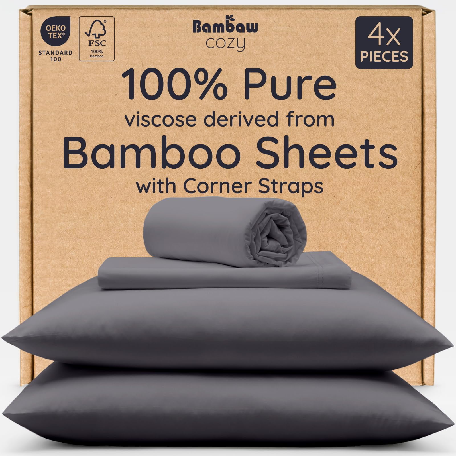 Juego De Sábanas Ajustables Bambaw Queen 100% Viscosa De Bambú Con Propiedades Refrescantes