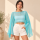 thumbnail image 2 of Blusa Mujer Tul Transparente Manga Acampanada Elegante Fiesta celeste Talla Única, 2 of 3