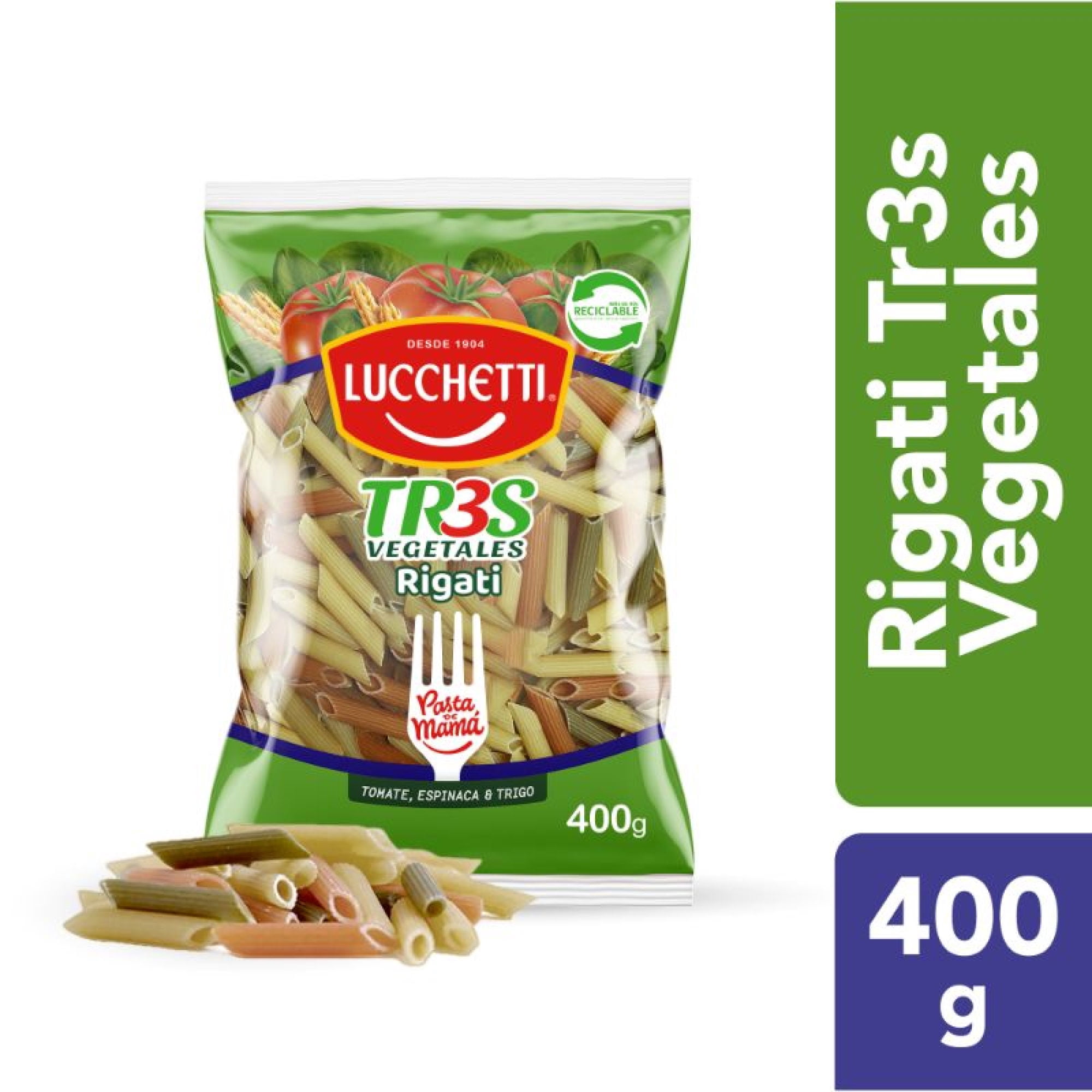 Fideo Pasta Tres Vegetales Rigati Bolsa 400 g Lucchetti