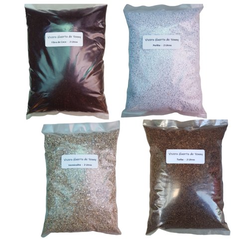 Genérico - Pack 4 Sustratos Fibra Coco + Perlita + Vermiculita + Turba 2L C/U