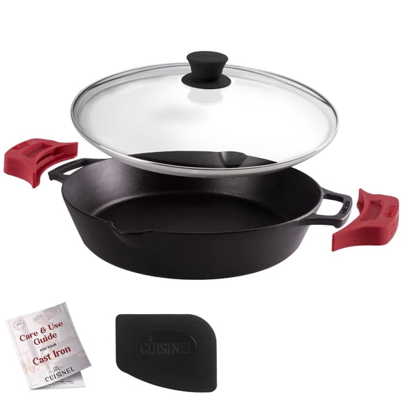 Sartén Cuisinel de 30 cm de hierro fundido + tapa + raspador