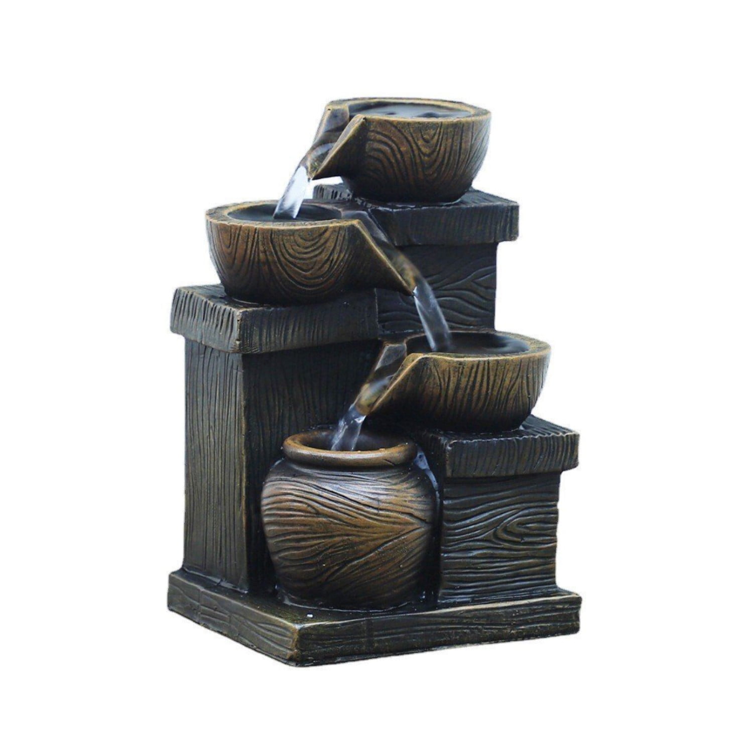 Mundo Online - Adorno Fuente De Agua Tronco Cascada 3 Niveles E Iluminación