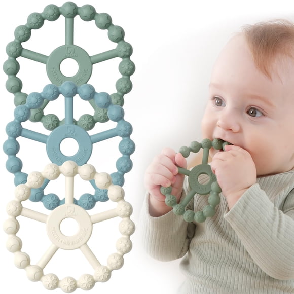 Juego de 3 juguetes para bebés con forma de anillo para la dentición