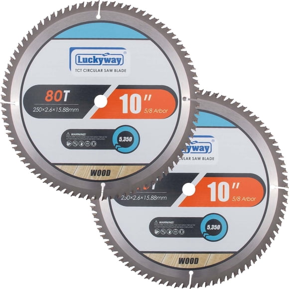 Hoja de sierra Luckyway de 10" 2 unidades, 80 dientes TCT, eje de 5/8"