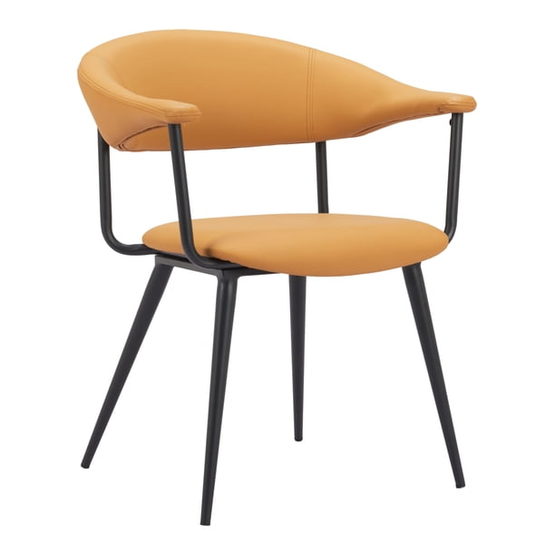 Silla de comedor Zuo Sima, tela de piel sintética, madera contrachapada, color marrón