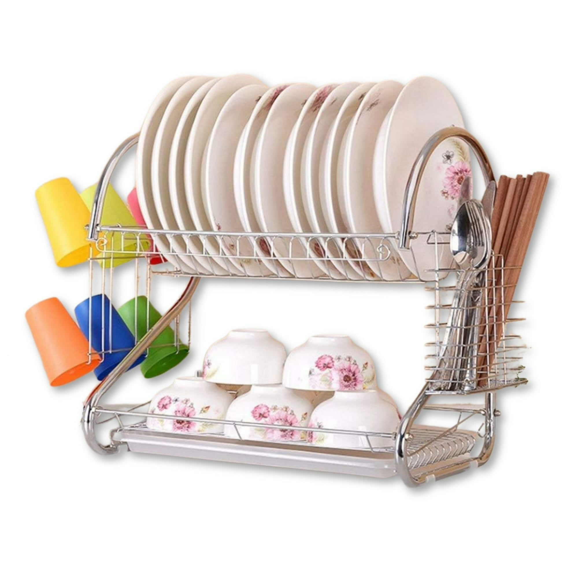 Line - Escurridor Secador De Loza Platos Inoxidable 2 Niveles Plateado