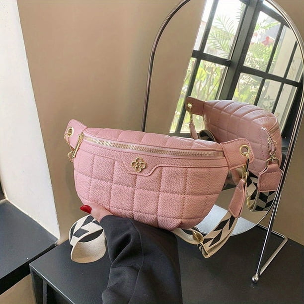 Fashion Quilted Waist Bag, Simple Solid Color Chest Purse, PU Leather Crossbody Bag For Women