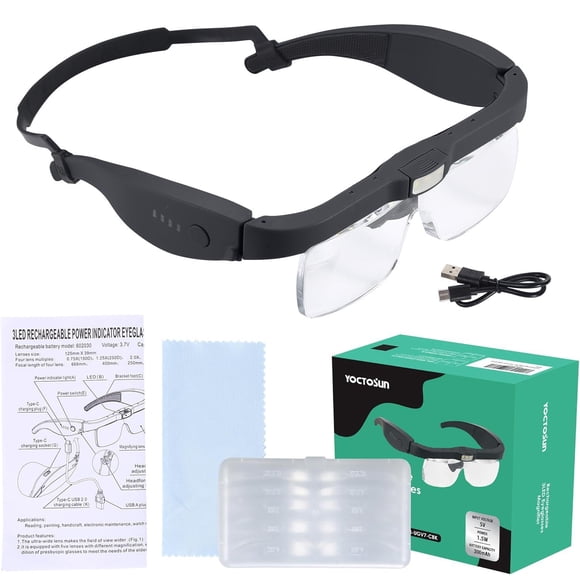Lupas YOCTOSUN con luz, 5 lentes 0.75X-4.0X