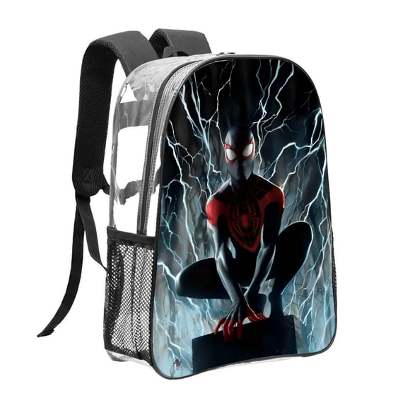 Miles MoralesMochila transparente temática, resistente y duradera, bolsa see-through para trabajo, deporte, universidad y viaje, 31 × 43 cm