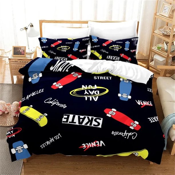 Skateboard Duvet Cover Microfiber Extreme SportsBedding Set Astronaut Spaceman Skateboard Quilt Cover For Kids Teen Boys