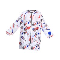 Magideal - Salón Smock Delantal Uniforme De Barbero Con Cierre Cremallera Mangas Y Bolsillos Prenda Impermeable Poliéster Adecuado Para Peluquería Barbería Esti Impreso En Blanco