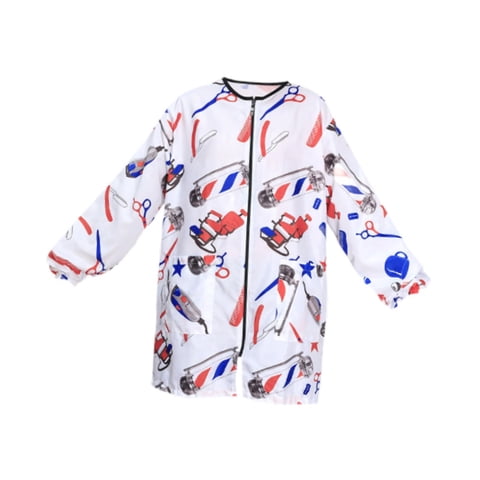 Magideal - Salón Smock Delantal Uniforme De Barbero Con Cierre Cremallera Mangas Y Bolsillos Prenda Impermeable Poliéster Adecuado Para Peluquería Barbería Esti Impreso En Blanco