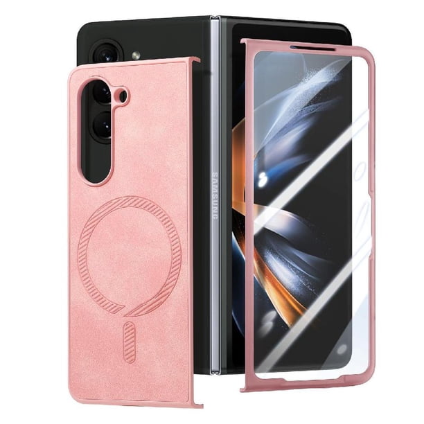 Magnetic Slim Case for Samsung Galaxy Z Fold 5 with Camera Guard & Anti-Scratch Back Pink