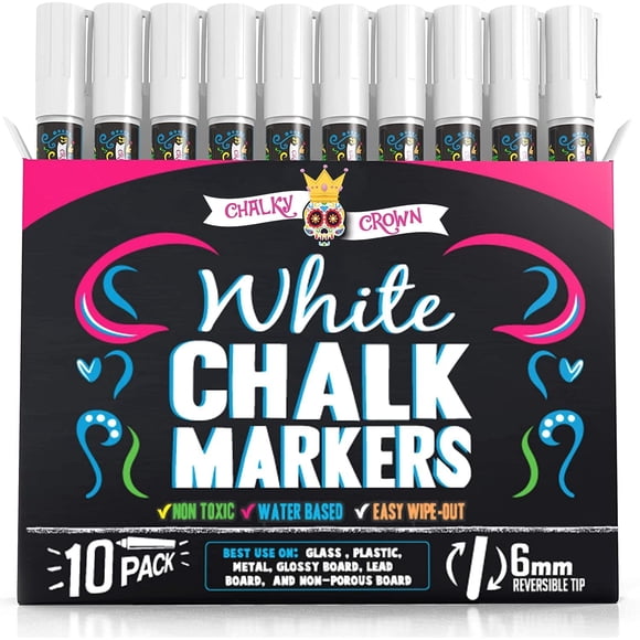 Marcadores de Tiza Líquida CHALKY CROWN Blanco Paquete de 10 con Punta de 6 mm