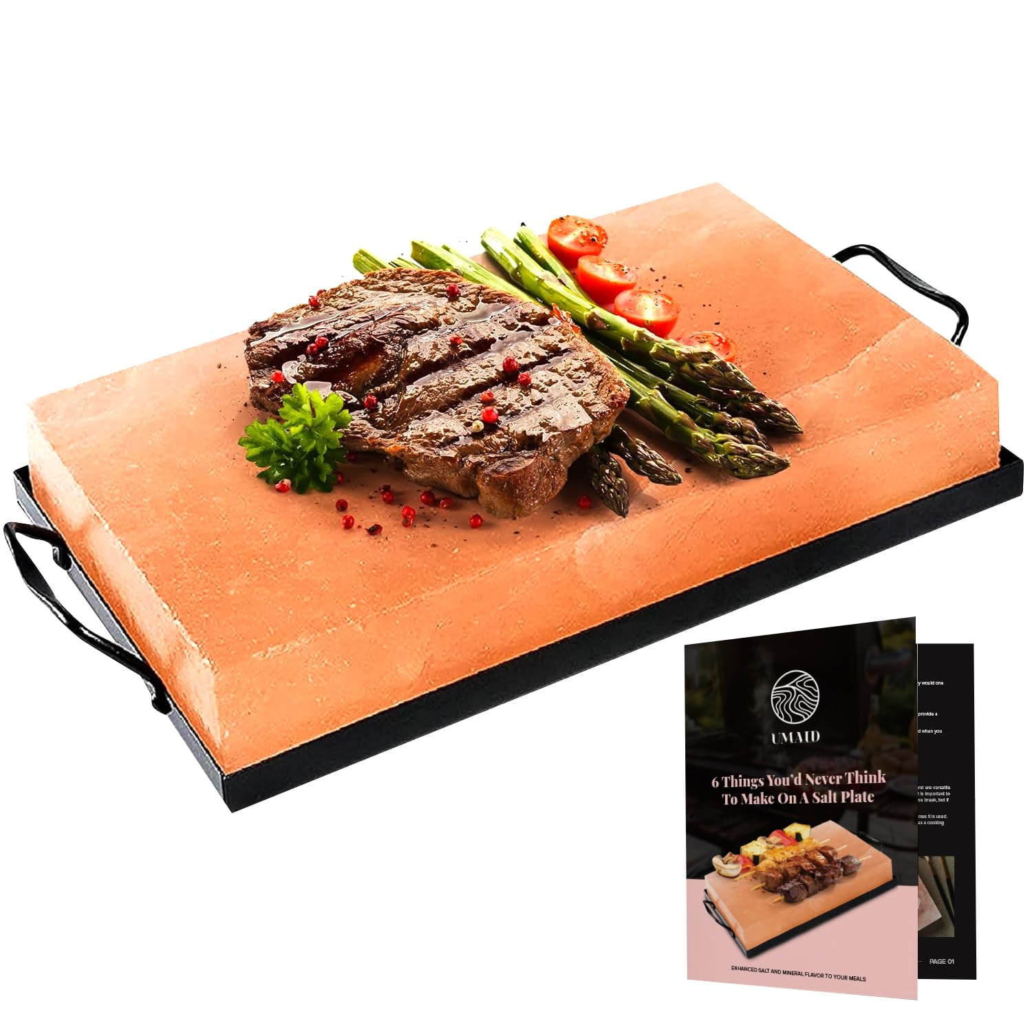 Plato De Cocina Umaid En Bloque De Sal Del Himalaya De 30 X 20 X 4 Cm Con Bandeja