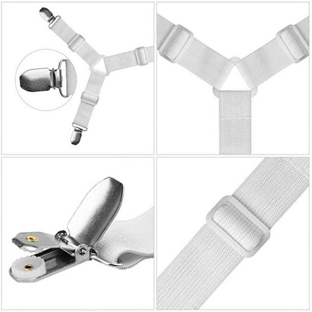Correas para sujetar sábanas cruzadas: soportes para sábanas que mantienen las sábanas ajustadas o planas en su lugar. Para colchones Twin, Queen y King. Clips elásticos, pinzas, sujetadores y ligas.