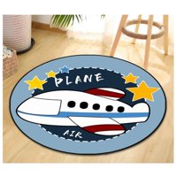 Kivara - Alfombra Infantil Redonda Avion 110 Cm Tapete Dormitorio