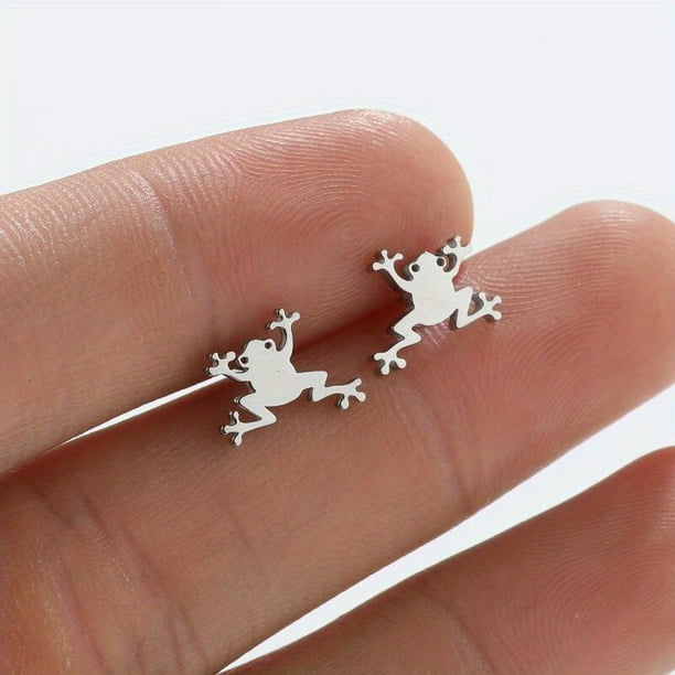 1pair Stainless Steel Frog Earrings: Trendy Animal Studs for Men - Perfect Party Gift!