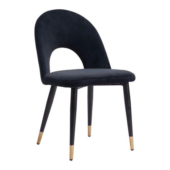 Silla de comedor Zuo Menlo de tela de terciopelo negro con pata de acero
