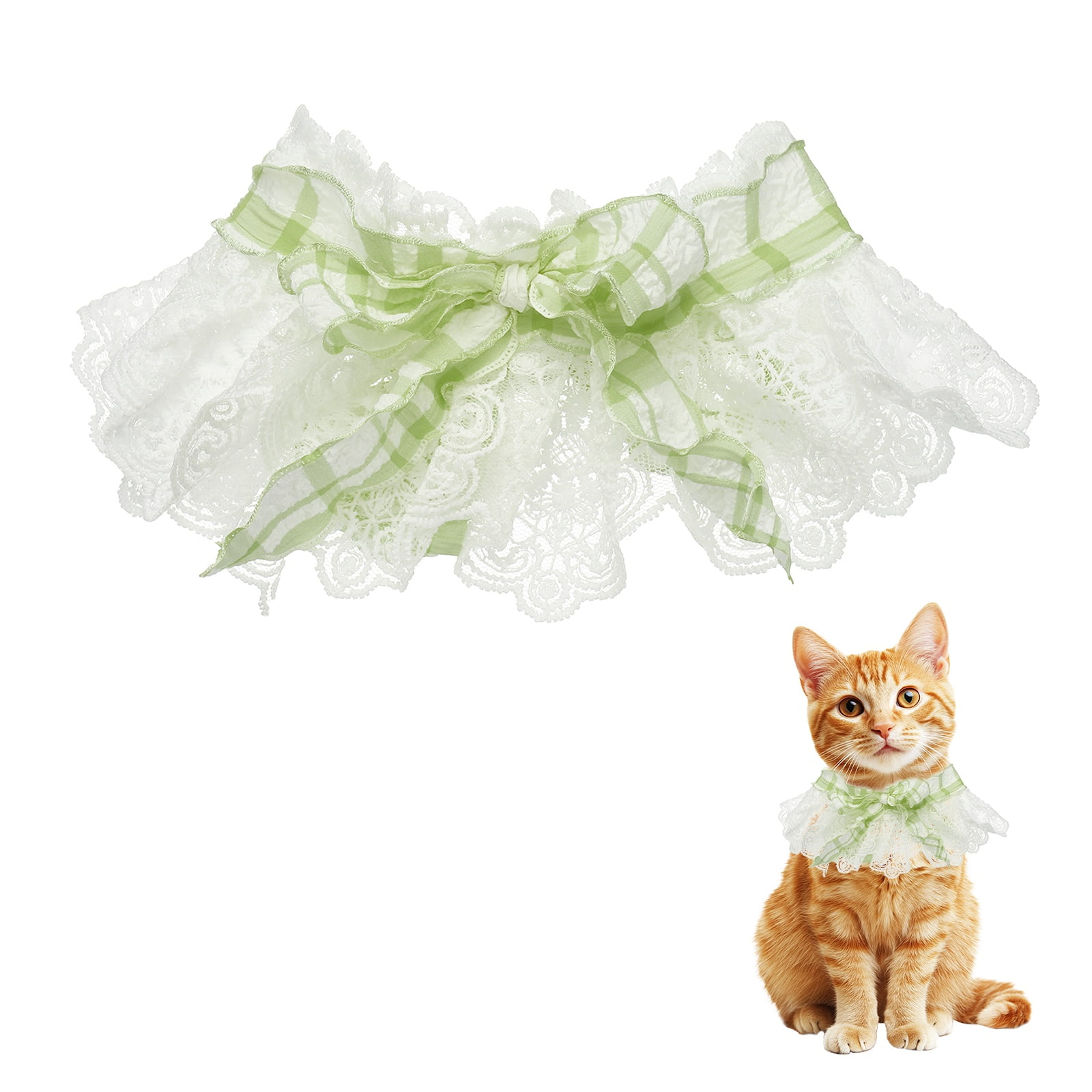 Collar de Encaje para Gatos, Collar Lindo para Gatos, Baberos para Perros, Pajarita para Mascotas, Bandana con Volantes Ajustable y Desprendible Verde & L