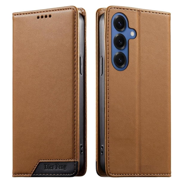 Funda Tipo Cartera de Cuero Sintético para Samsung Galaxy S26 Bloqueo RFID, con Ranuras para Tarjetas y Bolsillo para Efectivo, Cierre Magnético Fuerte Marrón