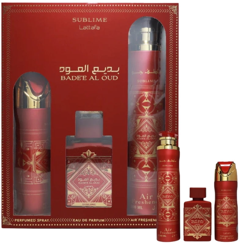 Estuche Badee Al Oud Sublime Lattafa 100ml+200ml Perfume Spray + 300ml Air Freshener Unisex